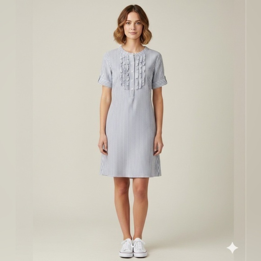 Merona Women’s 2 Seersucker Cotton A-Line Shirt Blue Stripe Spring Dress XS
